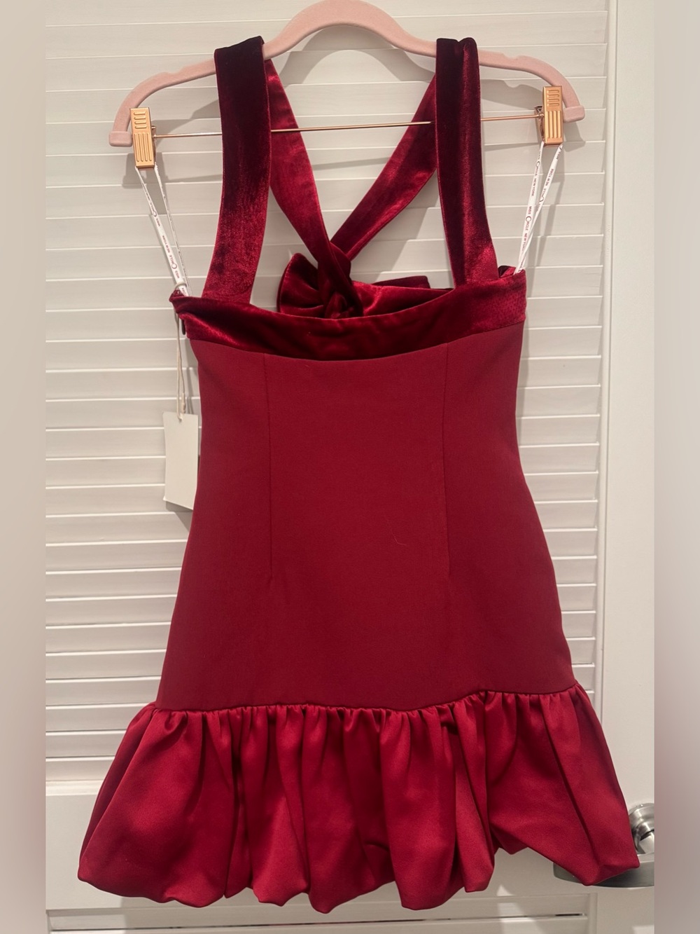 Burgundy Velvet-Trim Formal Dress with Bow Detail - Picture 2 of 7
